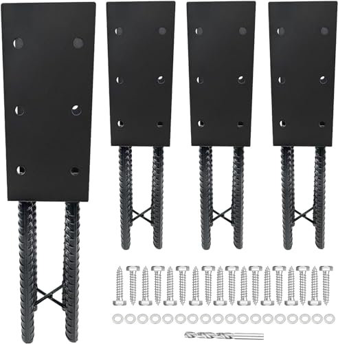 ITeVe.GD 2pcs Wet Concrete Post Anchors,4x4 4x6 Mailbox Post Protector Brackets,Heavy Duty Sttel Solid Rebar Wood Fence Post Base with Screws