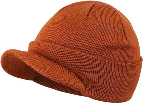 Magracy Unisex Herren Warm Visier Beanie Outdoor Doppelstrick Mütze mit Schirm Wintermütze, kürbis, Einheitsgröße