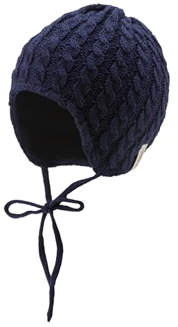 Sterntaler Strickmütze mit Zopfmuster - Unisex Babymütze, gefüttert mit wärmendem Baumwollfleece - Wintermütze mit Ohrenklappen und Bindeband - Marine, 39