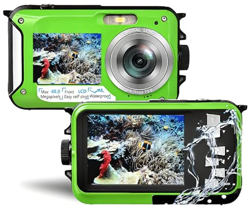 Fotocamera Subacquea, Fotocamera Digitale Impermeabile 2.7K 48MP con Doppio Schermo Selfie HD, Zoom Digitale 16X, Antivibrazione, Fotocamera Compatta per Adolescenti, Studenti