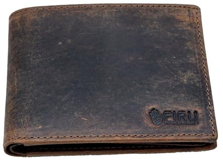 Firu-Handmade Buffalo Leather Slim Bifold Wallet for Men with RFID Blocking-Slim with 8 Card Slots-Extra Capacity with 2 ID Windows-Vintage Design (Buffalo Brown)
