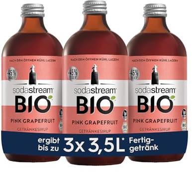 SodaStream Sirup 3x BIO Pink Grapefruit, 1x Flasche ergibt 3,5 Liter Fertiggetränk, Sekundenschnell zubereitet und immer frisch, 3x 500 ml
