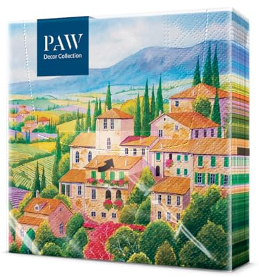 PAW - Servietten 3-lagig (33 x 33 cm) I 20 Stück I Perfekt für Geburtstage, Partys, Hochzeiten, Kommunion und Feiern I Tischdeko Bunte Papierservietten - Italienische Landschaft I Italian Countryside