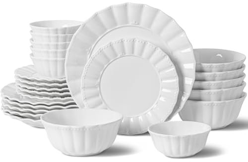 HOMBENE - Set di stoviglie da 24 pezzi, piatti e ciotole in porcellana, servizio per 6, stoviglie in ceramica, set di piatti moderni in porcellana Bone China, motivo ondulato