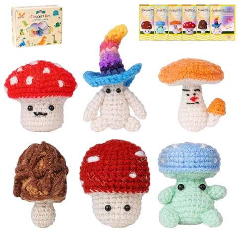 ilauke Einsteiger Häkelset für Anfänger mit kinderleichtem Garn, Komplettes Häkelnadel Set mit Polyesterfaserfüllung Handnähnadel Stichmarkern, Anleitung für Erwachsene DIY (Pilz)