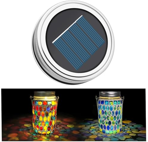 TOTHDATE 7cm/2.75in Solar Light Lids for Mosaic Mason Jars, 600mAh Replacement Solar Panels with Warm White Light for Garden Mason Jars Light
