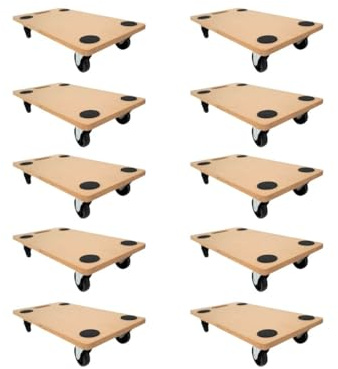 PROREGAL Profi Transportroller Hercules 30x60 cm Schwerlast bis 200 kg mit 4 Gummirollen & Griff, MDF Holzplatte, 10er Set Rollbrett für Möbel Möbelroller Transporthilfe für Umzug Pflanzen Werkstatt