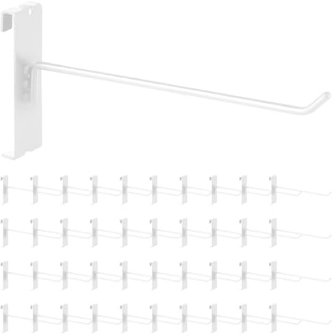 Yauhar 40 Stück 20,3 cm große Gitterwand-Display-Haken, Sortimentsset, weißes Metallgitter, Wandpaneel, zum Aufhängen von Display-Haken für Garage, Geschäft, Einzelhandel, Drahtdurchmesser 5 mm
