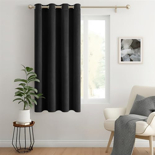 MIULEE Verdunklung Thermo Vorhänge Modern Ösen 1er Set 140x175cm Schwarz | Blickdichter Thermostoff für Wohnzimmer und Schlafzimmer, hilft Licht, Hitze und Kälte zu reduzieren.