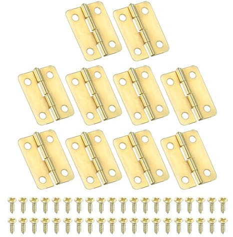 PATIKIL Small Butt Hinges 1 Inch, 10 Pack Mini Jewelry Box Hinge with Screw for Jewelry Wooden Boxes Cabinet Drawer Doors Gate, Gold