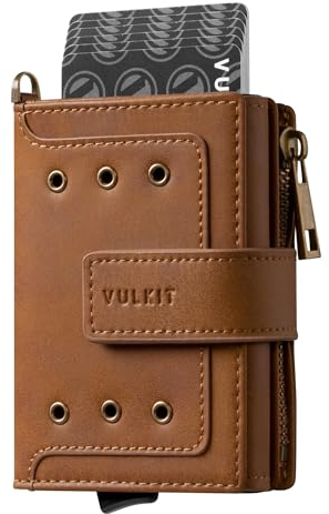 VULKIT Portefeuille Homme et 10 Porte-Cartes Bancaire Blocage RFID, Portefeuille Cuir Minimaliste avec Compartiment à Billets et Poche à Monnaie, Boîte Cadeau, Marron