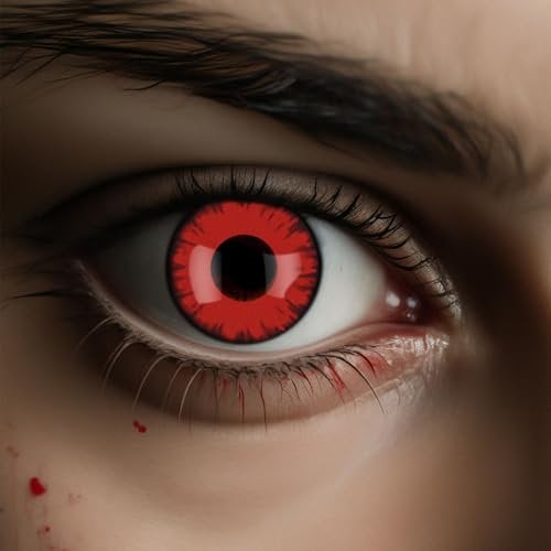 Kontaktlinsen Halloween Ohne Stärke, 2 Stück(1 Paar) Rote Kontaktlinsen Farbig mit Kontaktlinsenbehälter für Vampir, Karneval Fasching Cosplay Party Festival