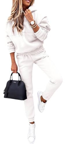 Yegirlzs Tuta Donna Completo Sportivo Tuta 2 Pezzi Sportiva Tuta Manica Lunga Felpa con Cappuccio e Pantaloni Jogging Tuta Abbigliamento Sportivo Autunno Inverno A Bianco M