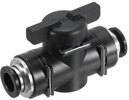 PATIKIL 10mm Pneumatic Ball Valve, 10mm OD BUC Push to Connect Tube Fittings Ball Valve Union Straight Air Flow Control Valve for Air Hydraulic, Black Silver