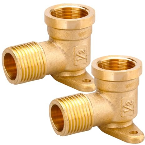2 Stück 1/2 Wandscheibe, 1/2 Zoll Wanddose Messing Bogen, DN15 Wandwinkel Verteiler 90 Grad Gewinde Fitting mit Innengewinde, 1/2 IG x 1/2 AG Fittingteile Wasser Wandanschluss
