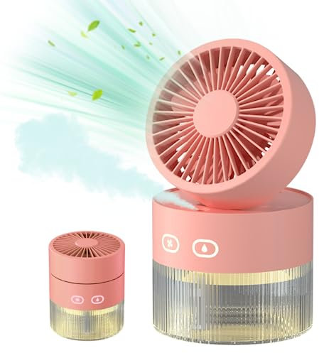 Ventilador de escritorio Mini de escritorio Ventilador de nebulización con 350 ml de tanque de agua USB recargable Ventilador de mesa plegable ajustable de 120 ° con spray de neblina de agu