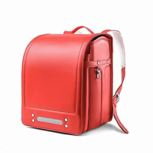 SaryEdge Schulranzen im japanischen Stil, PU-Leder, großes Fassungsvermögen, Leichter Bücherrucksack für Mädchen und Jungen, Pink (Rot)
