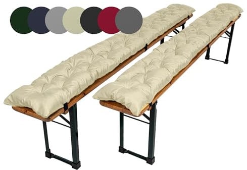 TexDeko® Garden 2er-Pack Bierbankauflagen für Bierzeltgarnitur gesteppt UV-beständig wasserabweisend 180x25cm gepolstert gemütliches Sitzkissen für Bierbank Festzeltgarnitur (Sand)