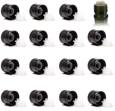 Sxutop 15 Pezzi Versatore per Bottiglie Plastica Beccucci per Bottiglie di Olio Versatore Dosatore Bottiglia con Tappo a Vite Nero Tappi Dosatori per Bottiglie per Vino Olio Aceto Bevande