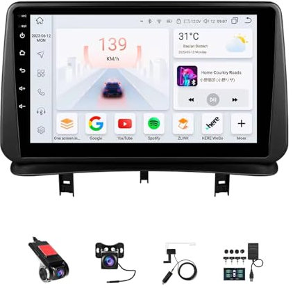 9'' Android 14 Autoradio Doppio DIN per Renault CLIO 3 2005-2014 con CarPlay senza fili Bluetooth GPS navigazione Comandi al volante Telecamera Posteriore(F2 (4+64G))