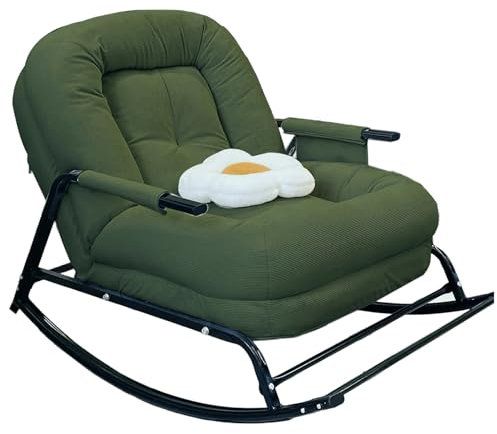 Sessel Wohnzimmer Relax Modern Sofasessel Aus Cord Schaukelstuhl mit Verstellbarer Rückenlehne Verdickte Sitztasche Zum Sitzen Oder Liegen Relaxsessel mit Seitentaschen(Green)