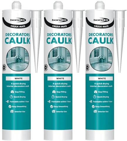 Bond It CAULK-MATE Decorators Filler – 3x White, 285ml | Crack Filler Sealant Quick-Drying – Overpaintable 60-Minute Caulk Filler Sealant for Cracks & Gaps | Ideal for Interior Walls – Wood & Plaster