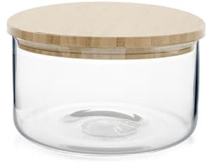H&H-Biscottiera, tonda, in vetro borosilicato, trasparente, tappo in bamboo, 3,3 lt