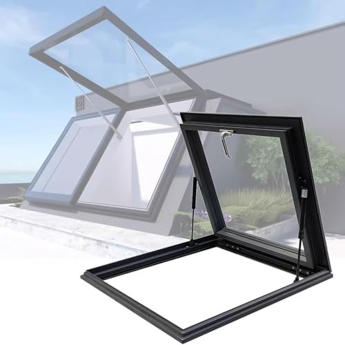 Toit Fenêtre de toit Puits de lumière avec cadre en aluminium noir, fenêtre de visualisation de toit personnalisable avec verre trempé, fenêtre de puits de lumière universelle pour hôtel / salle de so