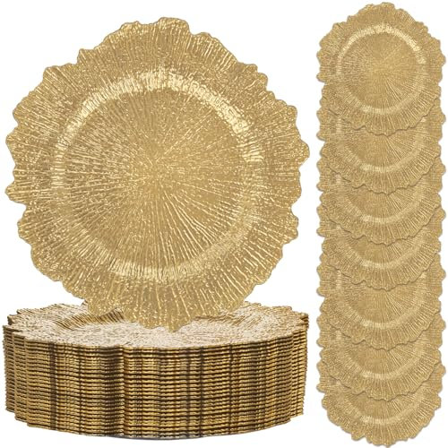 LIYH 24pcs Charger Plates 13'' Gold Charger Plates Chargers for Dinner Plate Great for Table Setting Wedding Party Decoration