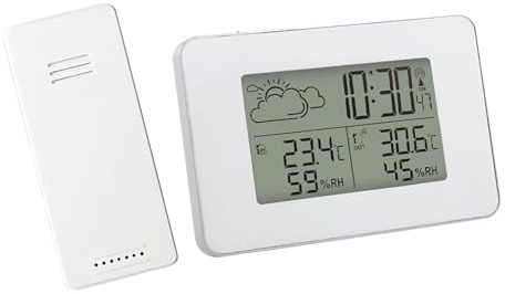 Fenteer Wetterstation für den Innen- und Außenbereich, Hygrometer, Thermometer für Büro und Wohnzimmer, Weiß