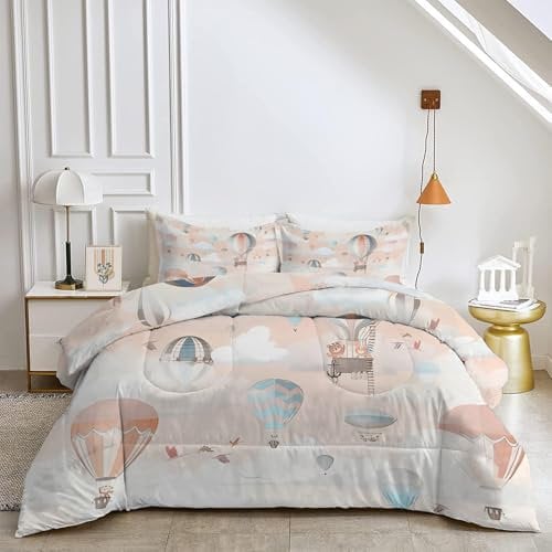 FamHarbor Heißluftballon Bettdecke 155x220 cm, Cartoon Steppdecke Ganzjahresdecke Waschbare, Weiche Schlafdecke Bettdecke ohne Bezug, Braun 4 Jahreszeiten Bettdecken mit 1 Kissenbezug, D936