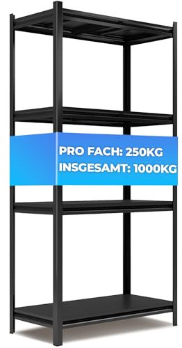 ALL Premium Metallregal Schwarz Schwerlastregal 200x100x50cm - 1000 kg Traglast 100% Kaltgewalzter Stahl - Kellerregal Metall, Steckregal Metall, Lagerregal für Garage, Werkstatt & Keller