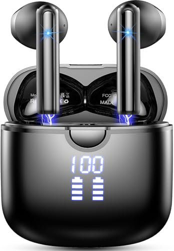Wireless Earbuds, Bluetooth 5.4 Headphones with 4 ENC Noise Cancelling Microphone, Ear buds with HiFi Stereo Deep Bass, Bluetooth Earphones 40H Playtime LED Display, IP7 Waterproof, Deep Black