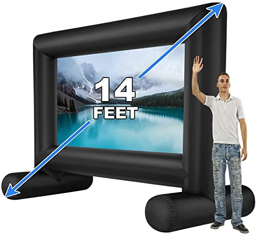 QILEBA 14 FT Inflatable Projector Movie Screen for Outside/Indoor, Blow up Projector Screen with Air Blower, Supports Front/Rear Projection for Backyard Home Theater Movie Night Outdoor Party