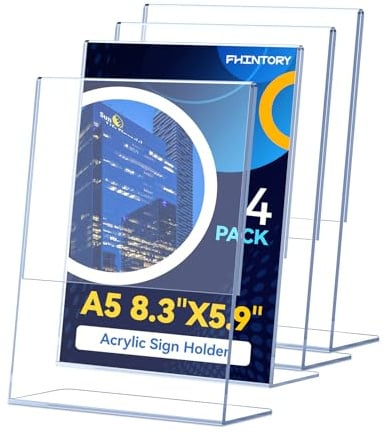 Fhintory Tischaufsteller A5, 4 Stück Acryl Aufsteller Din A5 Transparent, Werbeaufsteller Schräg L Ständer, Tisch Aufsteller für Büro, Geschäft, Restaurant, Hotel