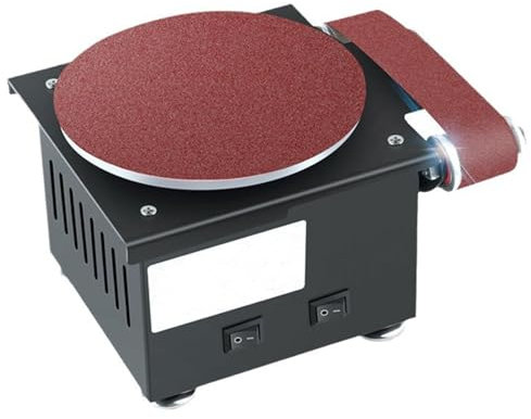 Mini Belt Sander, Electric Bench Grinder with Grinding and Polishing Set, 150mm Sand Disc Diameter, 7 Adjustable Speeds up to 8000rpm for Metal, Stone, Wood
