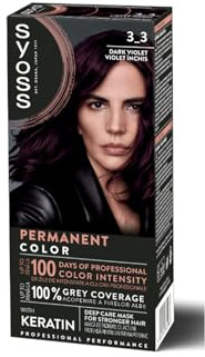 syoss Hair Dye - No. 3-3 Dark Violet, No. 3-3 Dark Violet, Rich Color, White Hair Coverage, SalonPlex Care Technology, Formula with Keratin, SalonPlex Care Technology, Pack of 3