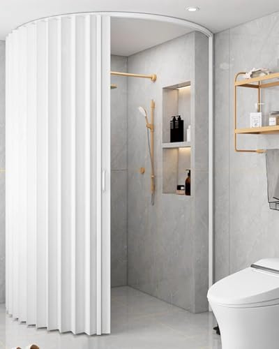 Porta a fisarmonica curva per montaggio a soffitto Porta scorrevole in PVC, divisorio magnetico pieghevole per bagno, lavanderia, privacy, cancello temporaneo di dimensioni personalizzate