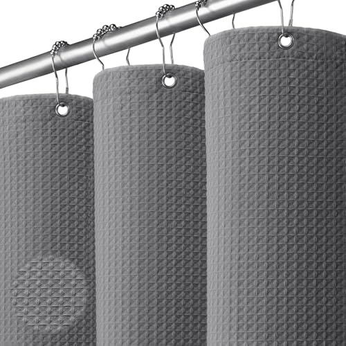 NDDYCU Duschvorhang Grau Waffel 180x200 Shower Curtain Badewanne | Waffelmuster-Textur, 280GMS Beschwerter Stoff, 100% Wasserdichte Folie, 12 Metallhaken
