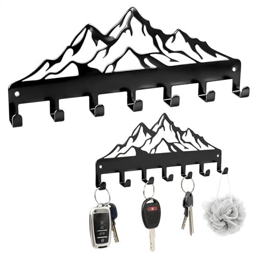 jinminamz Porte Clé Mural avec 7 Crochets, Accroche Clef Mural en Métal, étagère Sans Perçage Porte Clés Mural Deco, Polyvalent Support Clef Mural Ranger pour Entrée Maisons Salon(Noir,26 * 10,5cm)