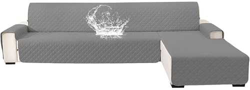 YSTELLAA Couch Überzug L Form 3 Sitzer, Hellgrau | Sofa Cover L Shape Reversibel Universal, Gesteppte Sofa Überzug Ecksofa Rutschfest, Couch Bezug Ecksofa Kratzfest Waschbar