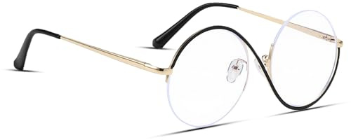 Round Glasses,Circular Cosplay Eyewear Clear Old Metal Frame Eyeglass Vintage Fake Black Frames Retro 90s Circle Rimmed Eye Lenses Eyeglasses,for Adult Women Mens Witch Demon Dress Halloween Costume