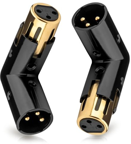 Lonlonty 2 Stück 3-Pin Verstellbarer XLR 90° Winkeladapter | 4 Positionen verstellbar, vergoldete Kontakte, für engste Räume, Mischpulte & Rack, robustes Metallgehäuse
