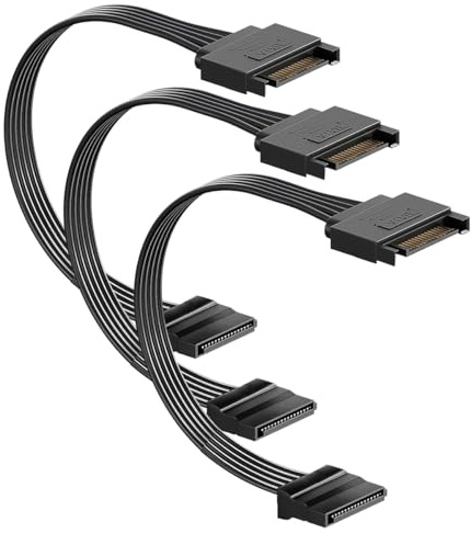 Gebildet Cavo di Prolunga di Alimentazione SATA a 15 pin, Cavo SATA Maschio-Femmina, Prolunga per Cavo di Alimentazione SATA, 32cm/12.5 pollici, Nero (Confezione da 3)