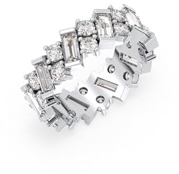 Moissanit Ring aus 925 Sterling Silber, Geometrisches Design mit Baguette und Runden Steinen, Statement-Ring für Hochzeit, Verlobung, Valentinstag (Weiss vergoldet, 54)