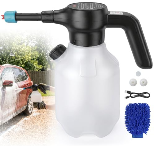 Pulverizador de espuma para coche, 2,5 L, batería inalámbrica, espuma alta, incluye guante de lavado | Pulverizador eléctrico de espuma para lavado de coche, moto, flores, cocina, 3000 mAh
