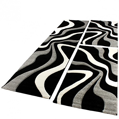 Paco Home Bettumrandung Läufer Teppich Trendig Modern Grau Schwarz Weiss Läuferset 3Tlg, Grösse:2mal 60x110 1mal 80x300