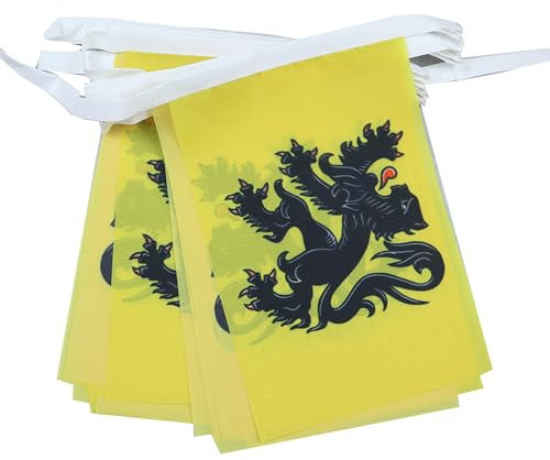AZ FLAG - Guirlande Drapeau Flandre - 6 Mètres Avec 20 Fanions Flamand - Flandres - Belgique De 21x14 cm - Petits Drapeaux 100% Polyester - 60g