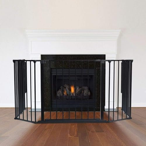 Safetots Multi Panel Fire Surround, 82cm Deep x 104cm Wide, Black, 70cm Tall, Child and Pet Fire Safety, Baby and Toddler Fire Guard, Safety Barrier for Fireplaces, Easy Installation
