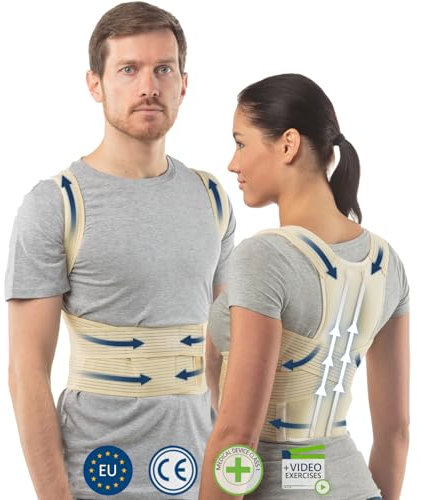aHeal Correttore Posturale per Spalle e Schiena Medico Ortopedico - Prodotto realizzato in Europa - Fascia Posturale per Donne e Uomo - Busto Posturale Raddrizza Spalle - Taglia 4 Pelle, 100-106 CM